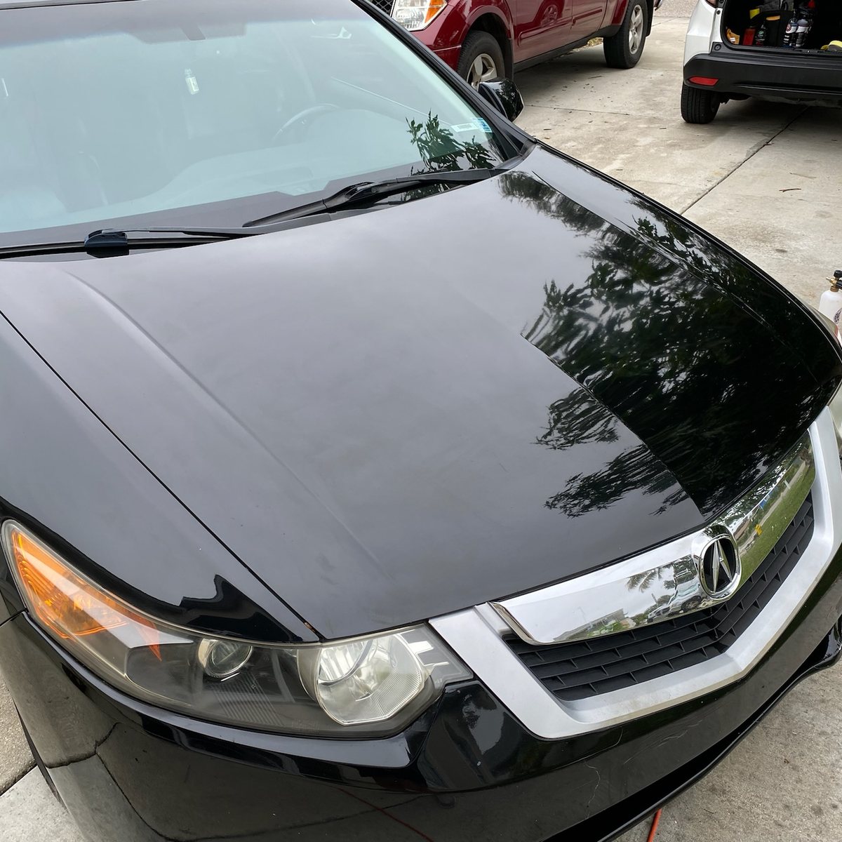 Acura TLX bonnet after paint correction, reflecting cleanly