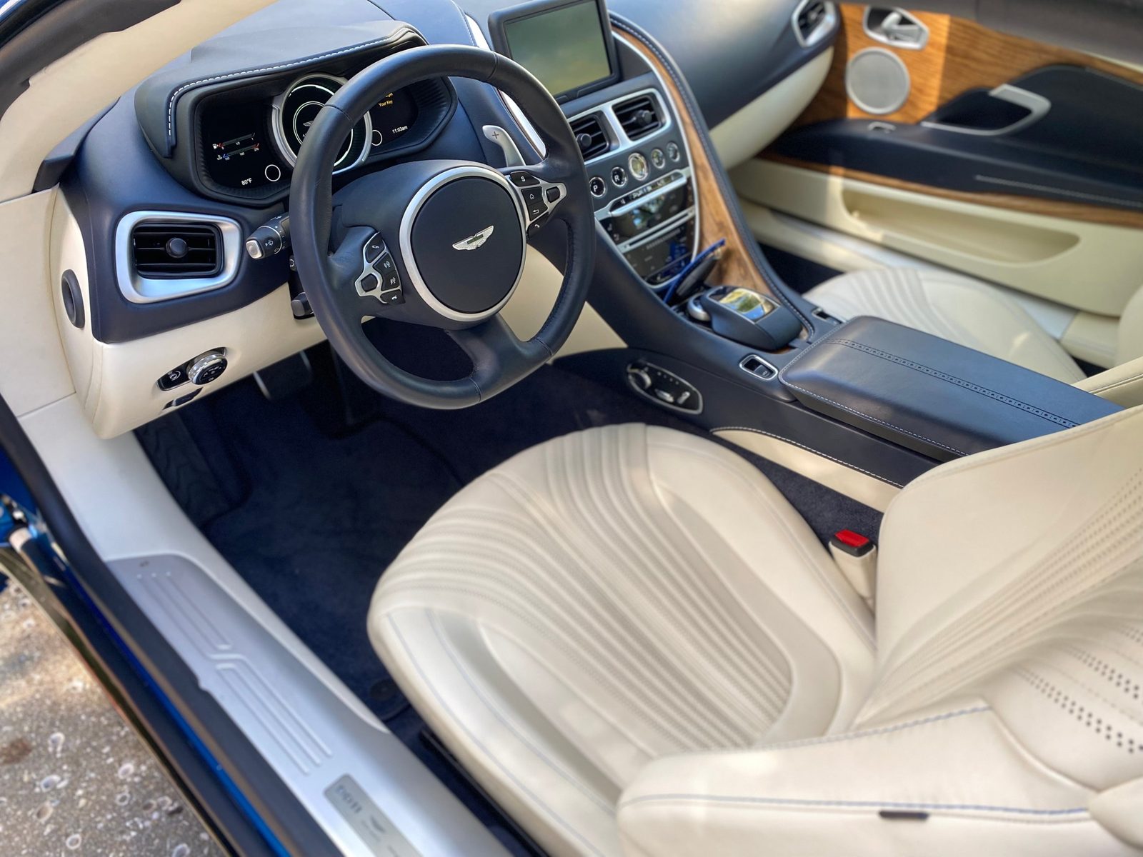 Aston Martin DB11 interior after a detail in Naples, Florida